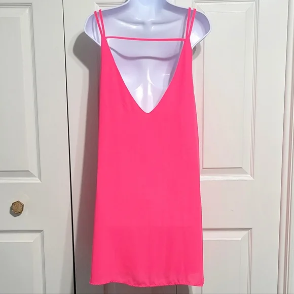 Gianni Bini Neon Hot Pink Dress Cutout Flowey Sleeveless - Picture 4 of 5